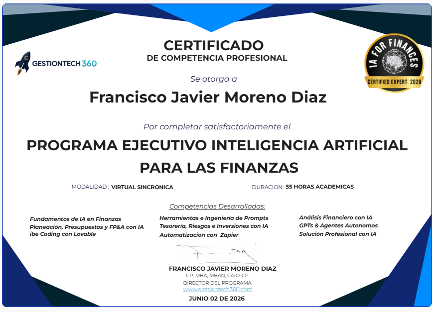 Certificado de Competencia Profesional — 55 horas académicas — Inteligencia Artificial para las Finanzas